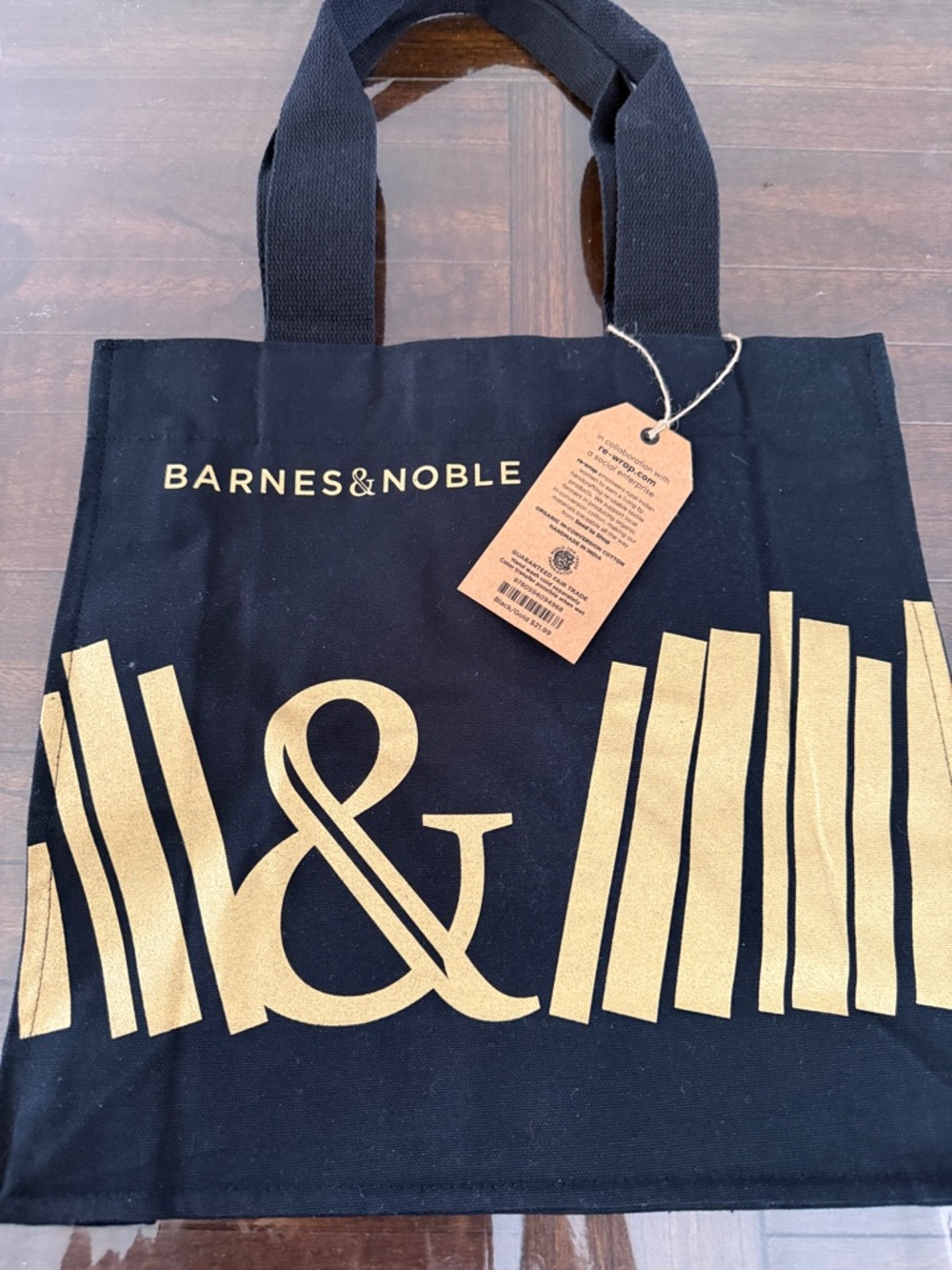 Barnes & Noble Black and Gold Canvas Tote. Inside pocket